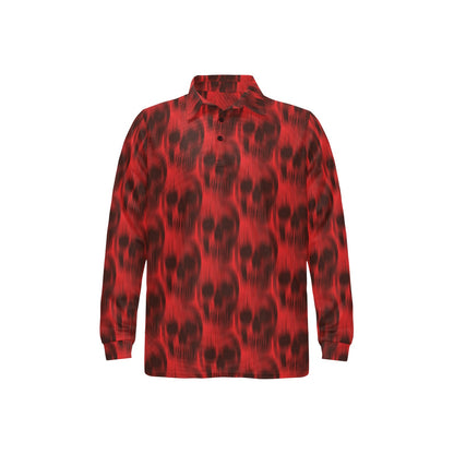 Skull Red Print Design LKS306 Long Sleeve Polo Shirt For Men's