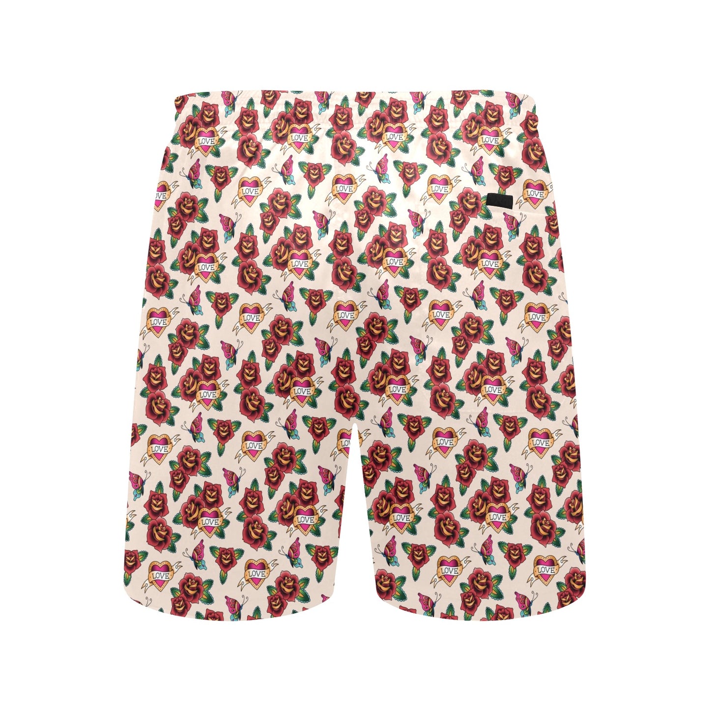 Old School Tattoo Rose Pattern Men's Swim Trunks Beach Shorts