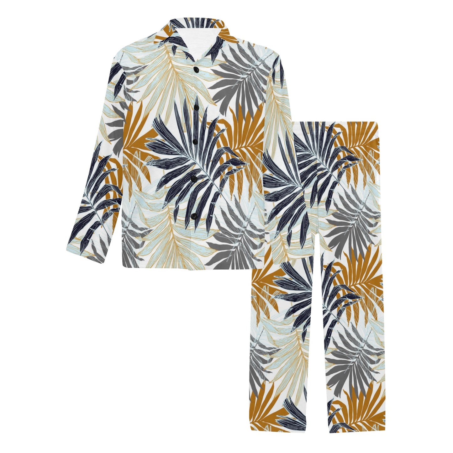 Colorful Tropical Palm Leaves Men's Long Pajama Set