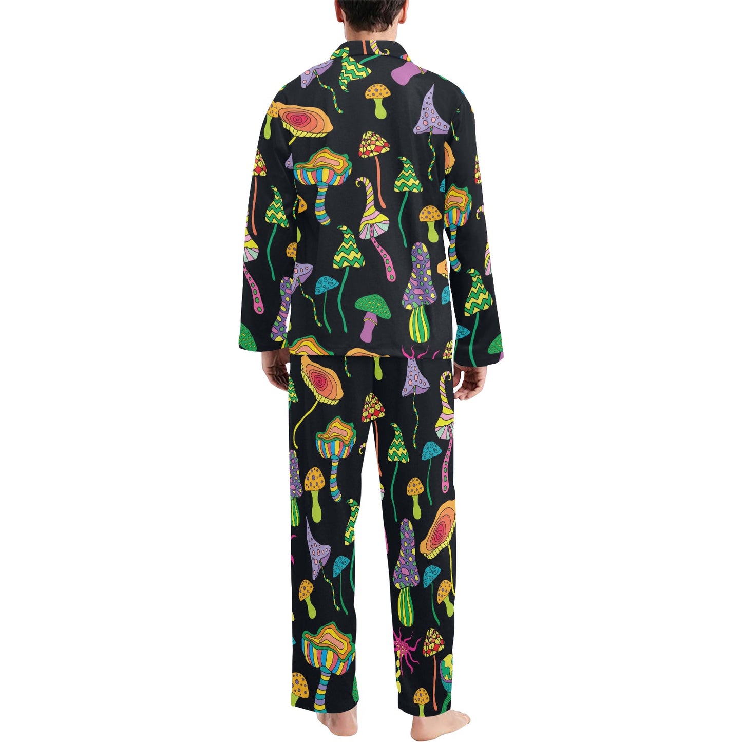 Psychedelic Mushroom Pattern Print Design A02 Men's Long Pajama Set