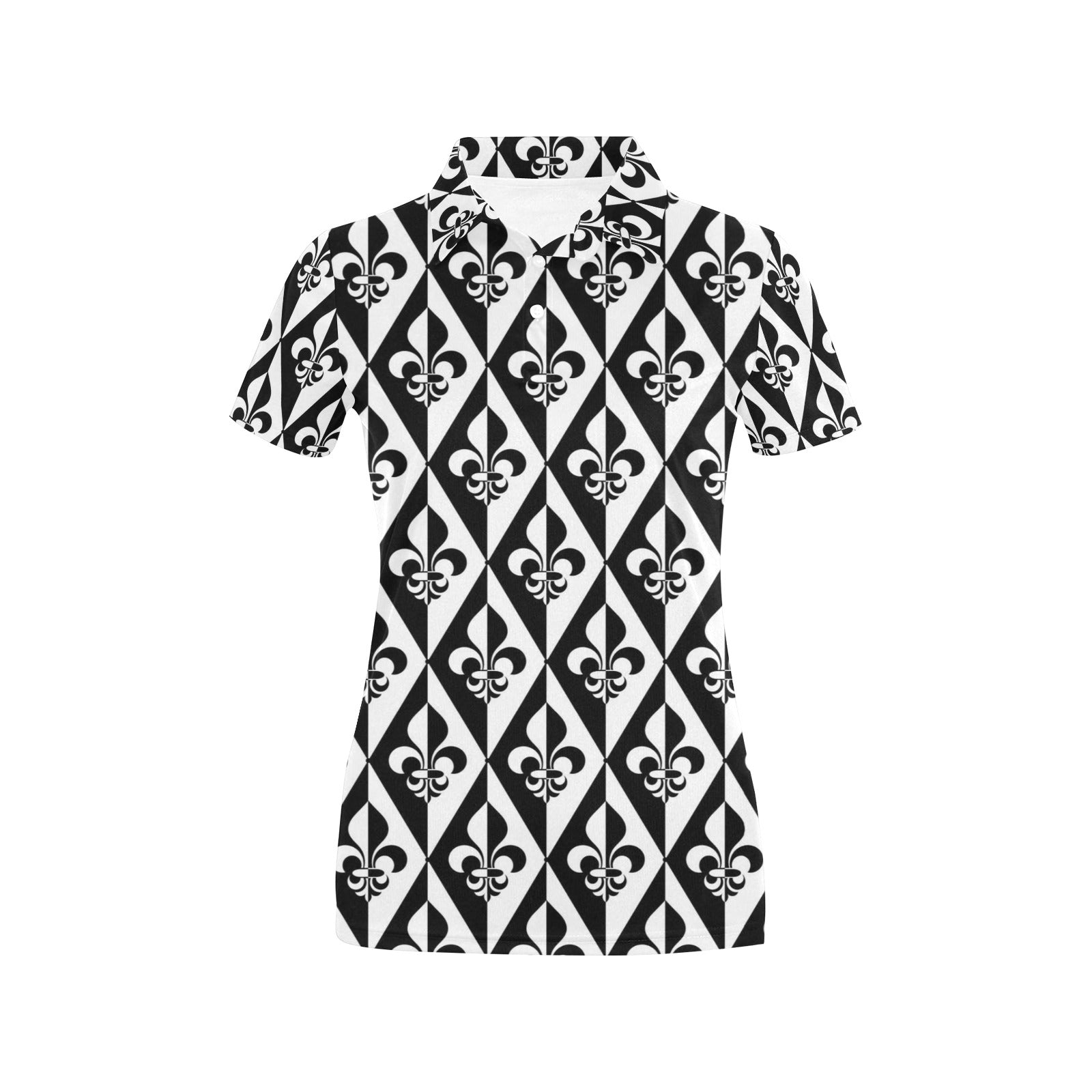 Fleur De Lis Black White Pattern Print Design 02 Women's Polo Shirt