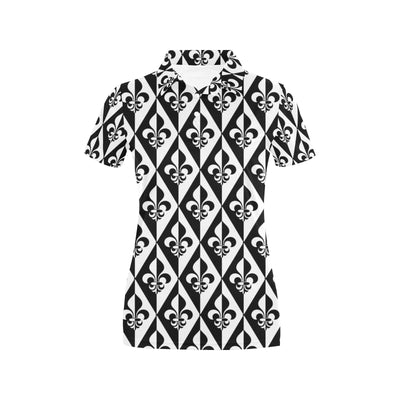 Fleur De Lis Black White Pattern Print Design 02 Women's Polo Shirt