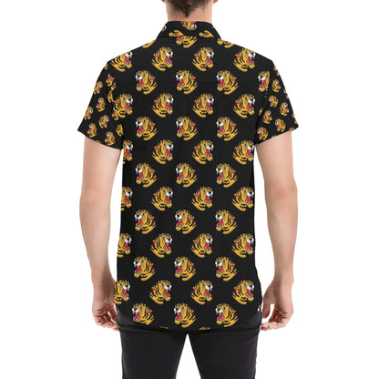 Tiger Head Print Design LKS306 Men Short Sleeve Button Up Shirt