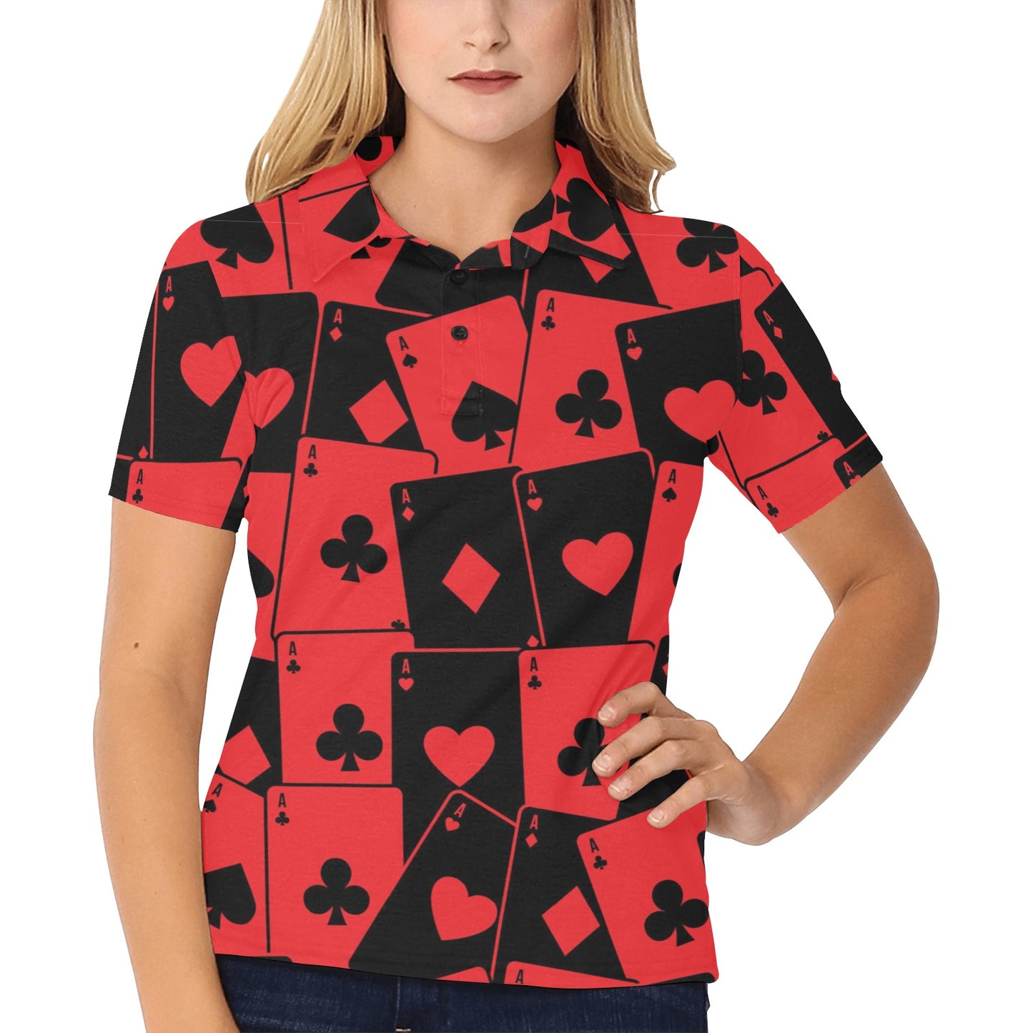 Poker Cards Pattern Print Design A01 Women's Polo Shirt