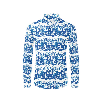 Wave Print Design LKS303 Men's Long Sleeve Dress Shirt