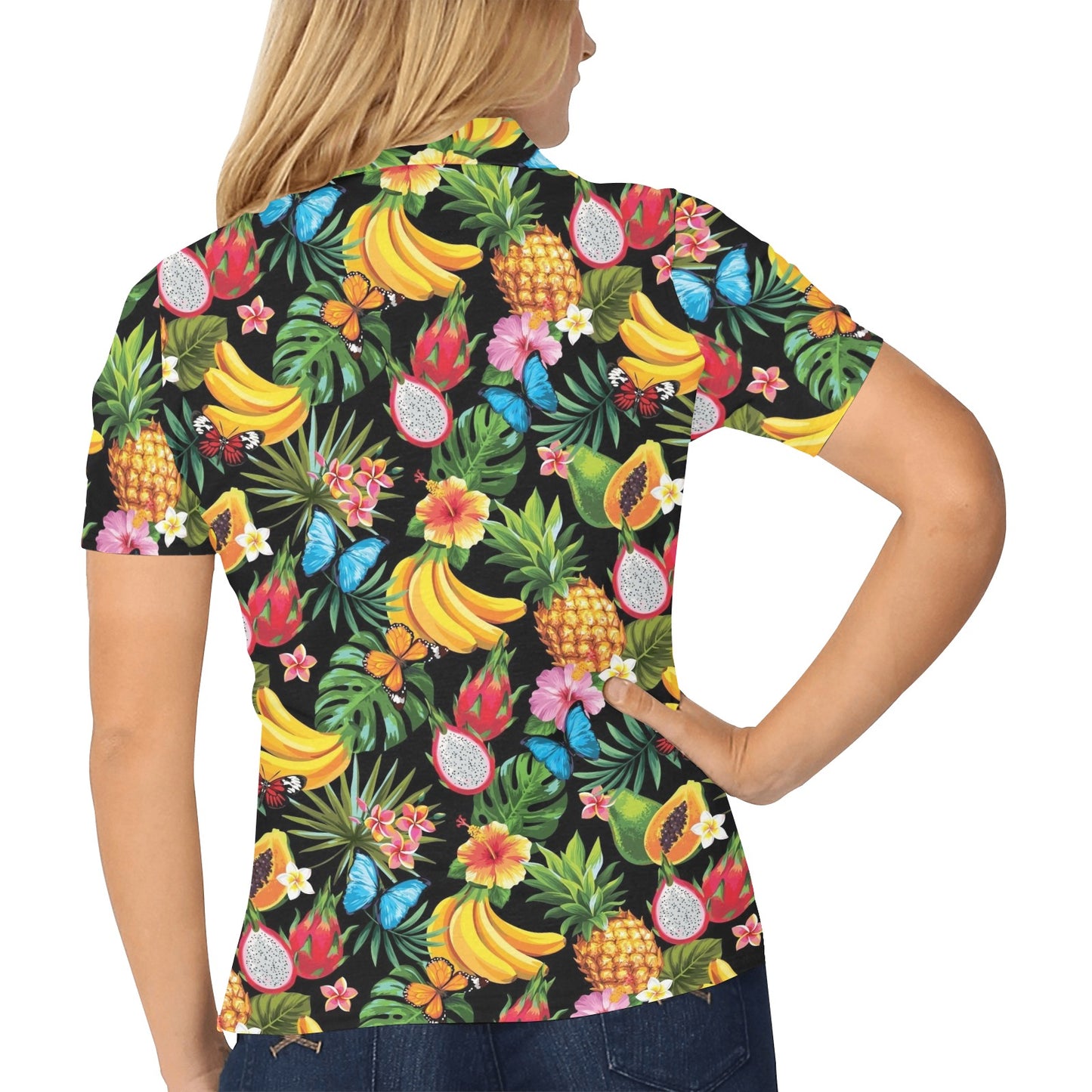 Tropical Fruits Pattern Print Design TF04 Women's Polo Shirt