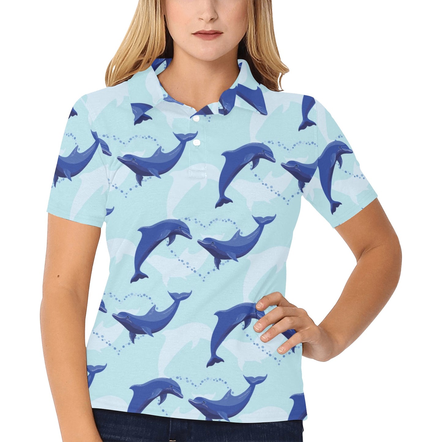 Dolphin Heart Pattern Women's Polo Shirt
