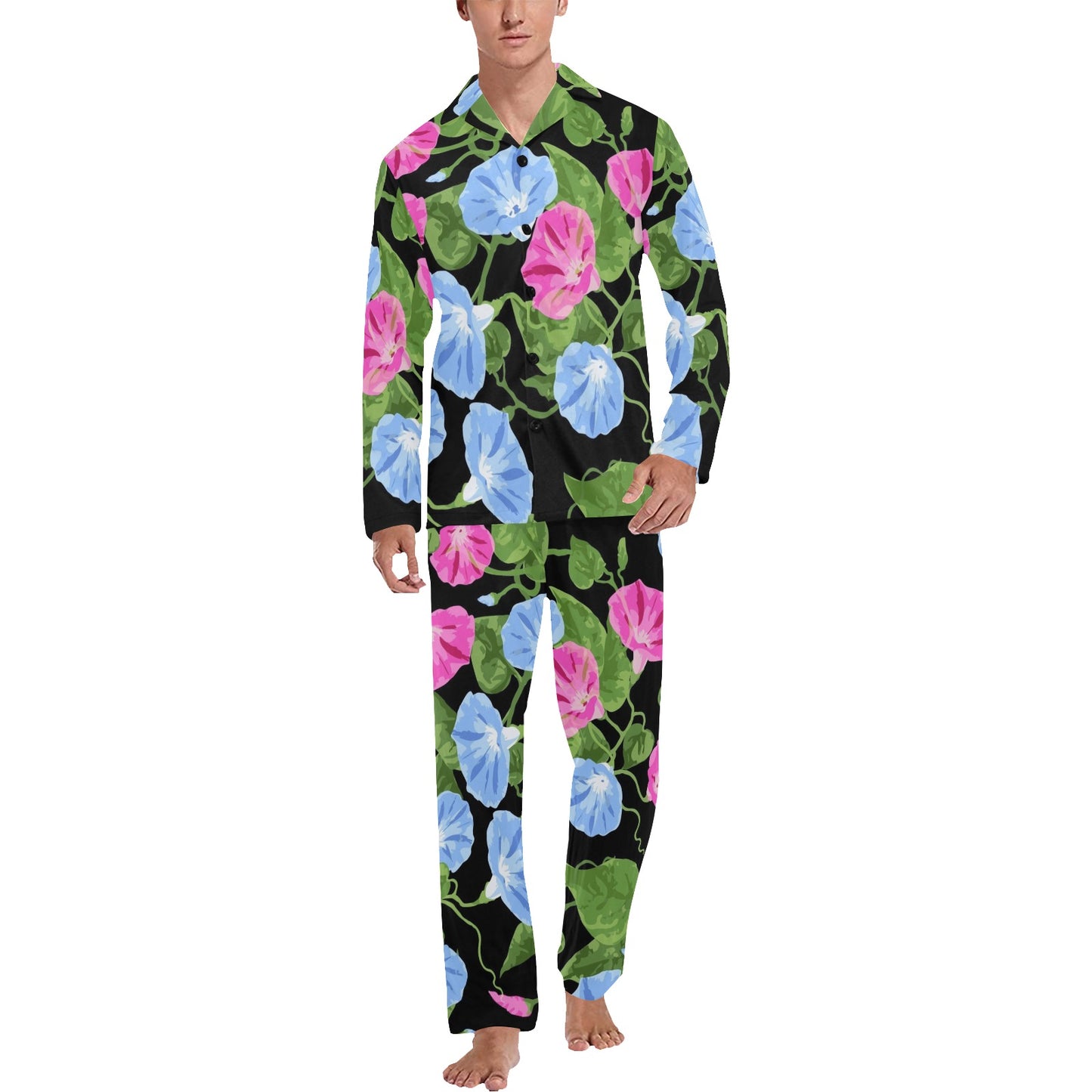 Morning Glory Pattern Print Design MG04 Men's Long Pajama Set