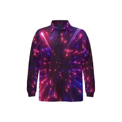 Celestial Purple Blue Neon Speed Light Long Sleeve Polo Shirt For Men's