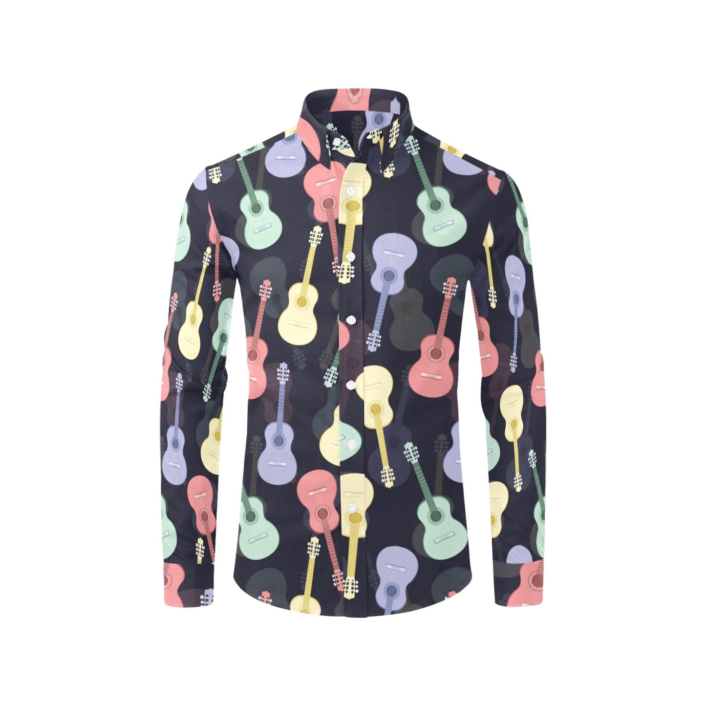 Acoustic Guitar Print Design LKS401 Men's Long Sleeve Dress Shirt