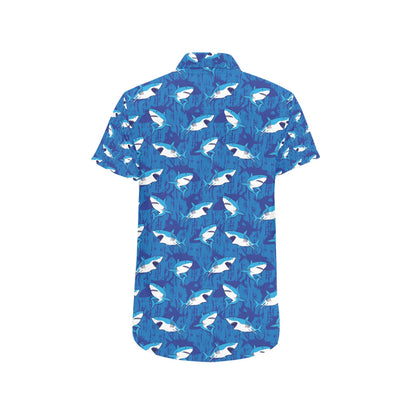 Shark Print Design LKS308 Men Short Sleeve Button Up Shirt