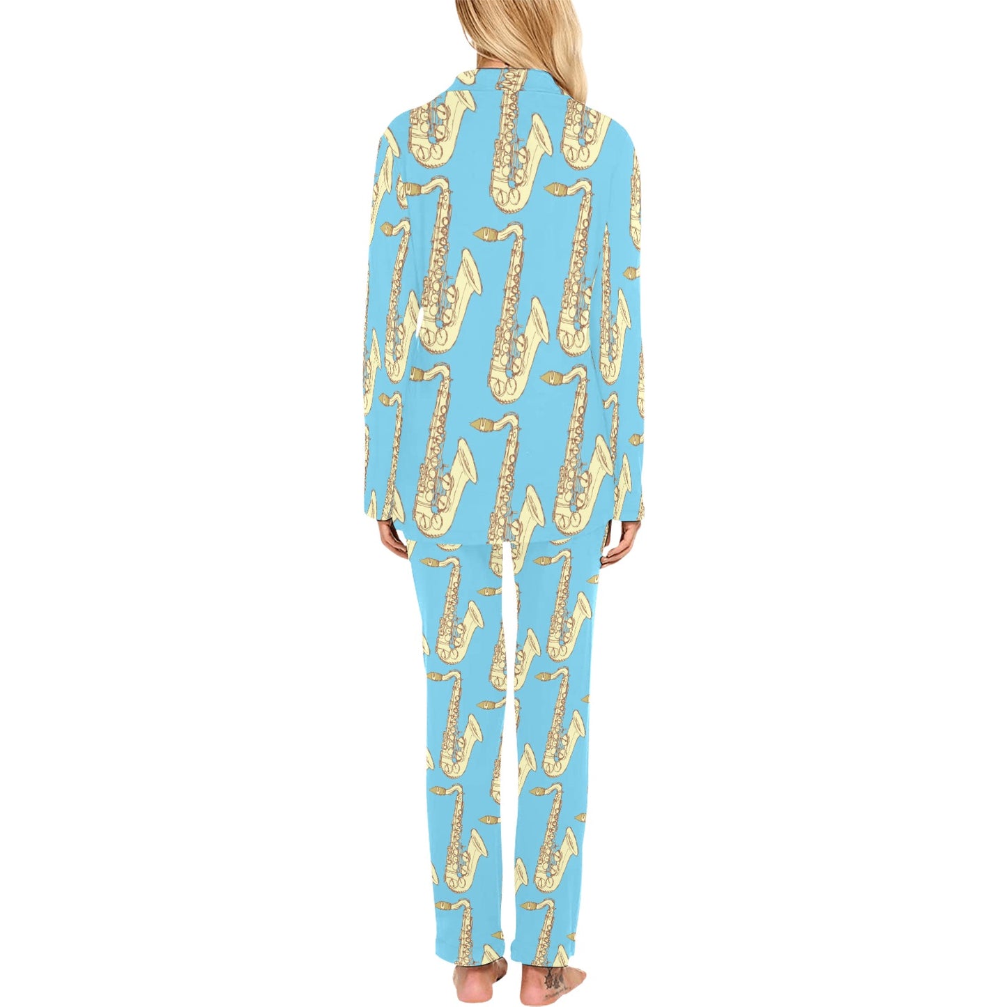 Saxophone Pattern Print Design 03 Women's Long Pajama Set