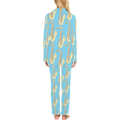 Saxophone Pattern Print Design 03 Women's Long Pajama Set
