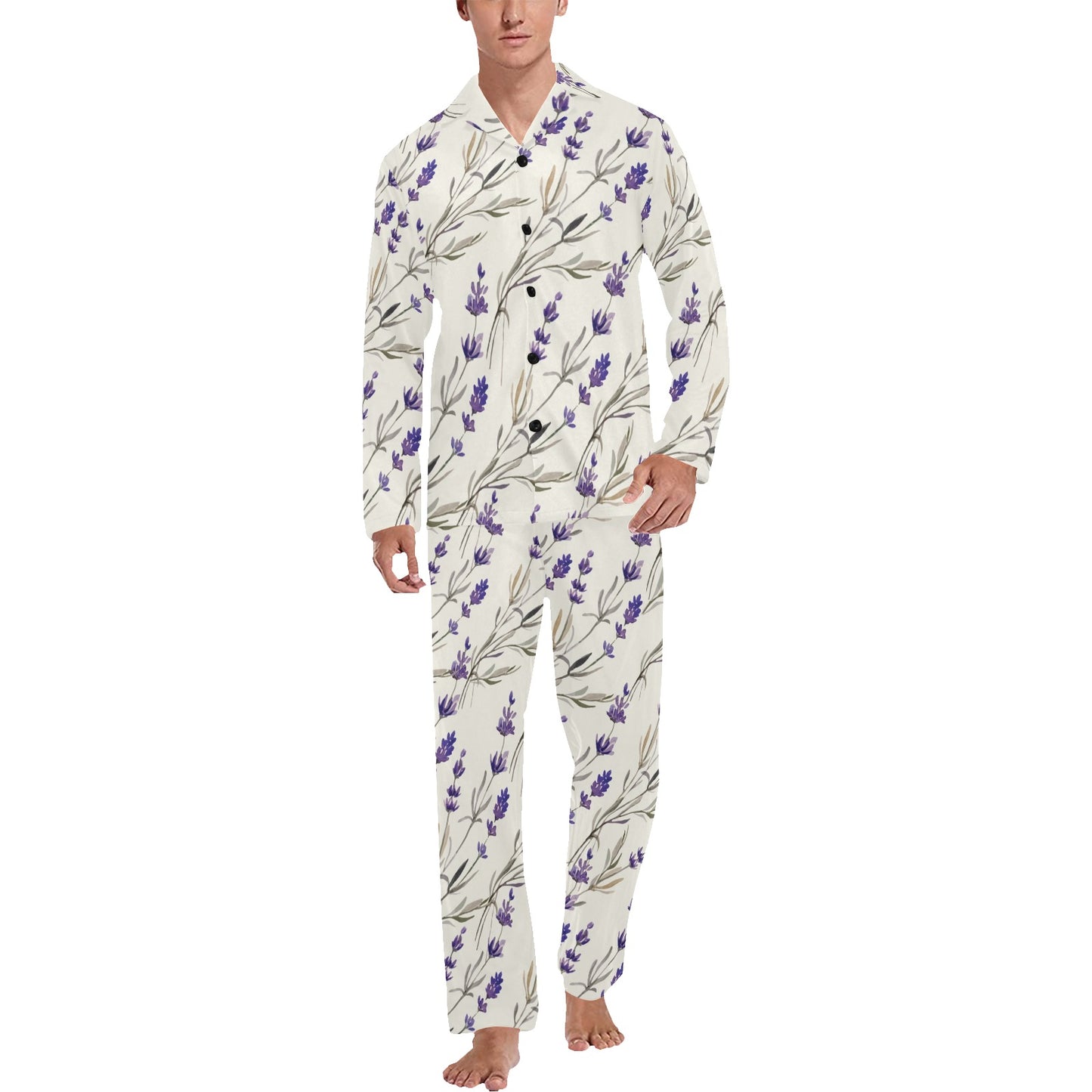 Lavender Pattern Print Design 01 Men's Long Pajama Set