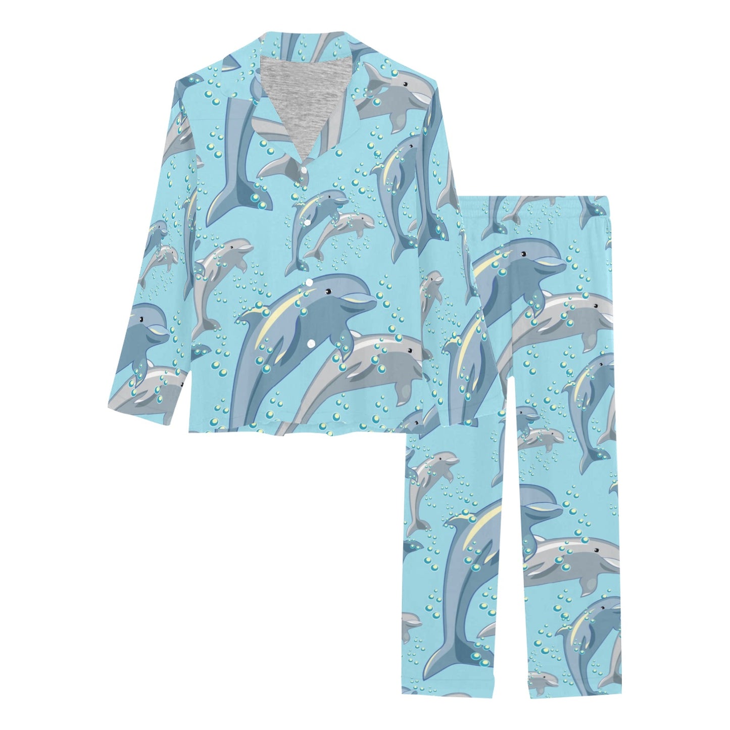 Dolphin Print Pattern Women's Long Pajama Set