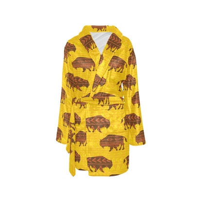 Bison Native Pattern Print Design 01 Women's Fleece Robe