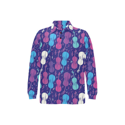 Cello Pattern Print Design 01 Long Sleeve Polo Shirt For Men's
