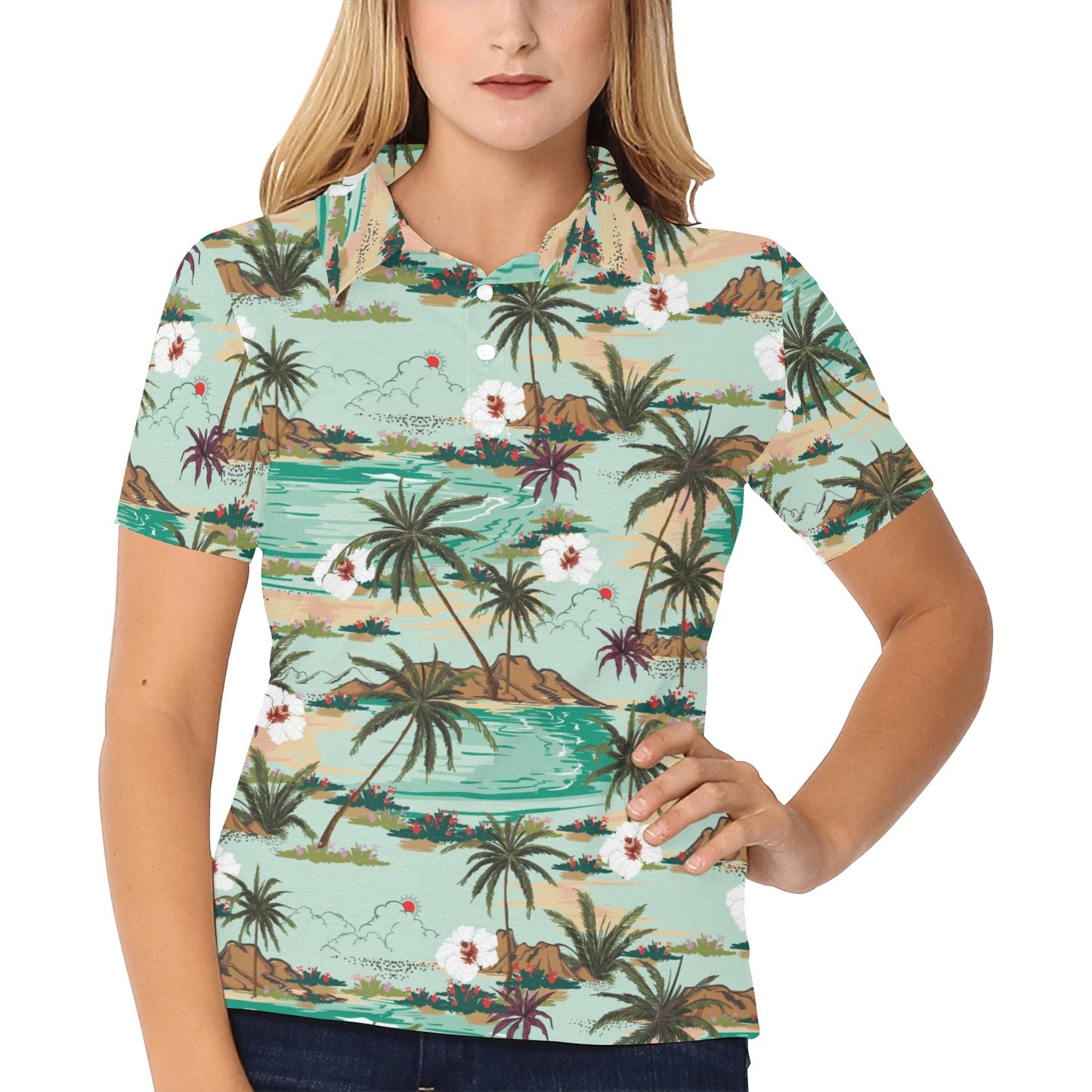 Pacific island Pattern Print Design A03 Women's Polo Shirt