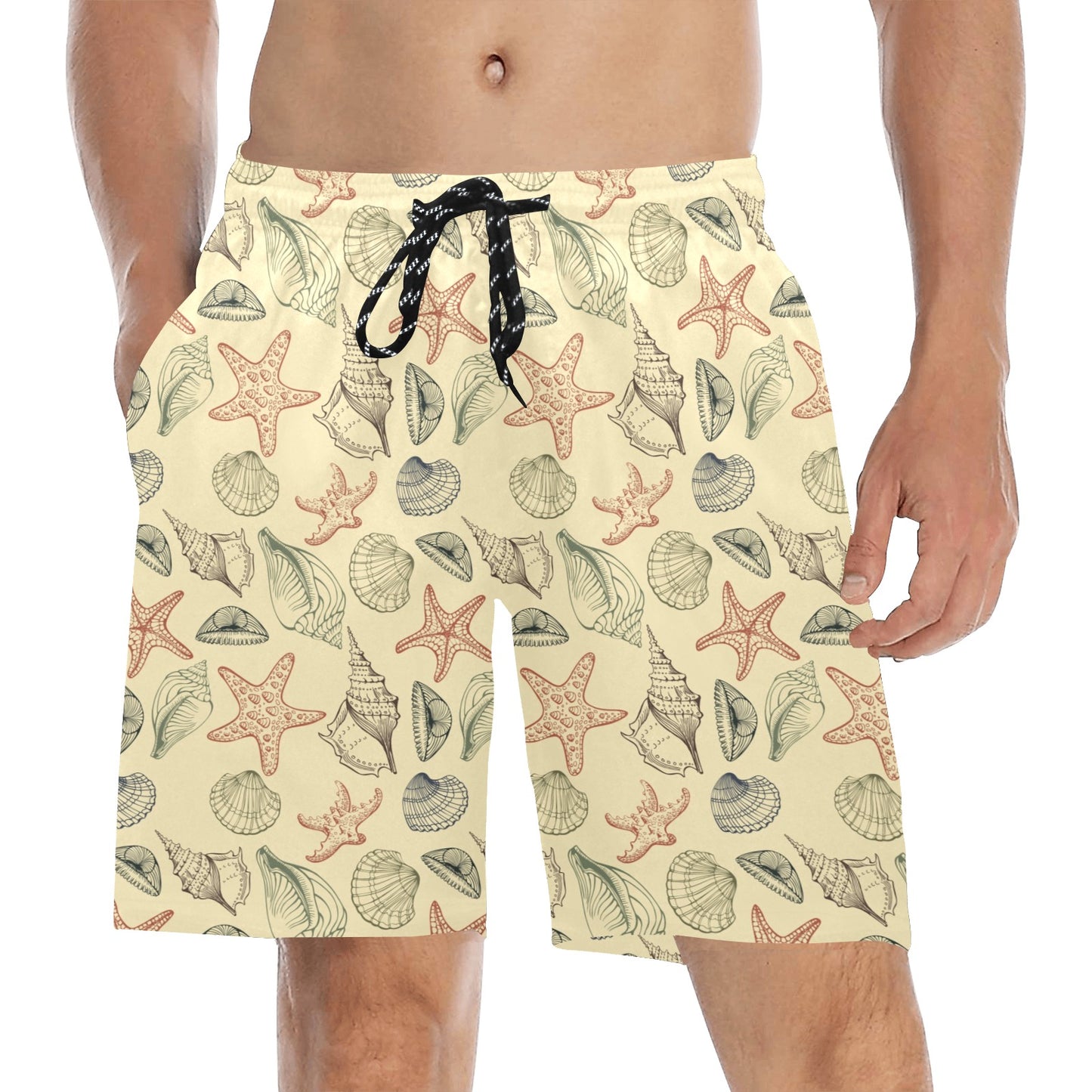 Seashell Print Design LKS305 Men's Swim Trunks Beach Shorts