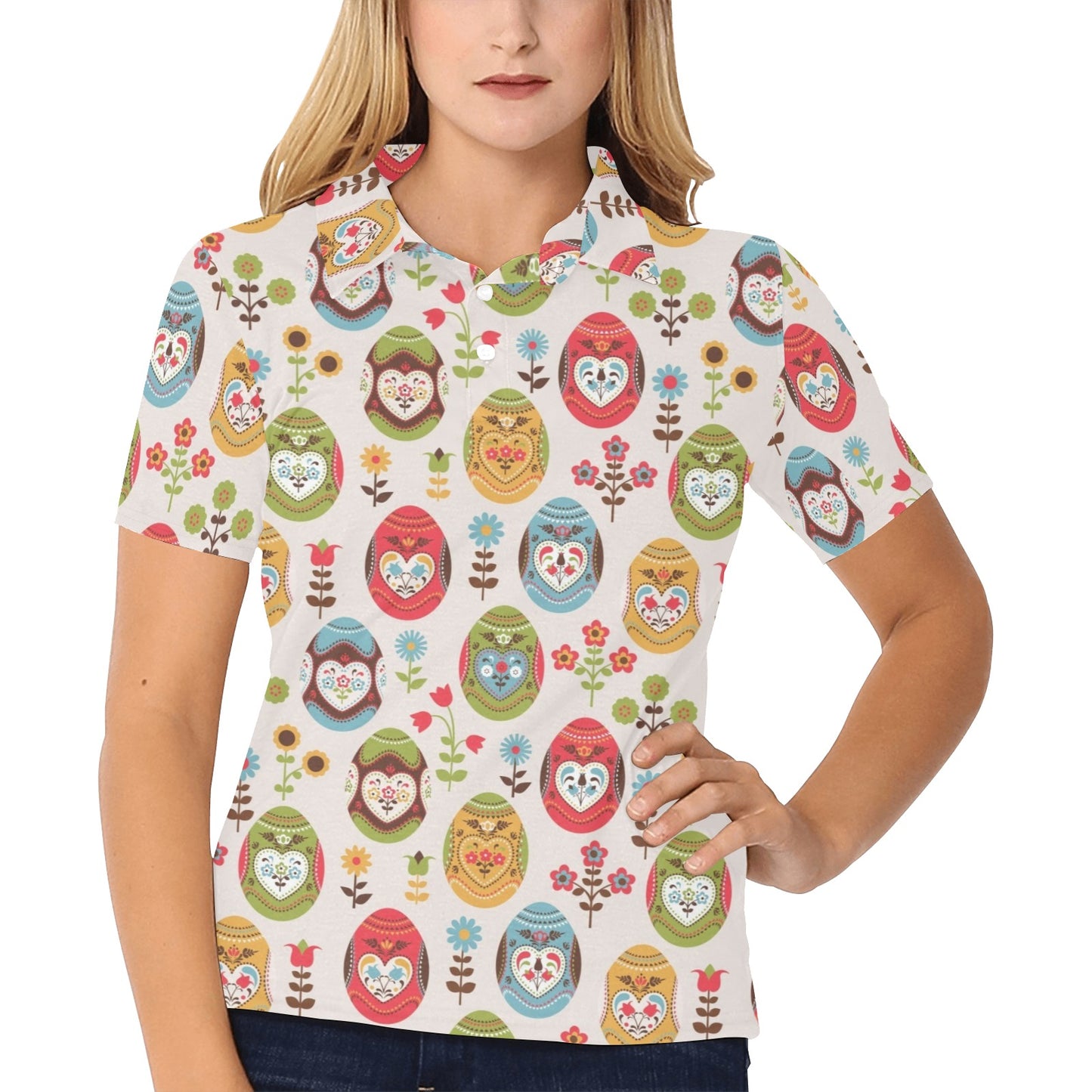 Easter Eggs Pattern Print Design RB011 Women's Polo Shirt