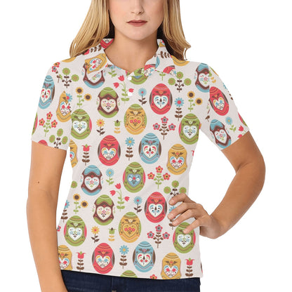 Easter Eggs Pattern Print Design RB011 Women's Polo Shirt