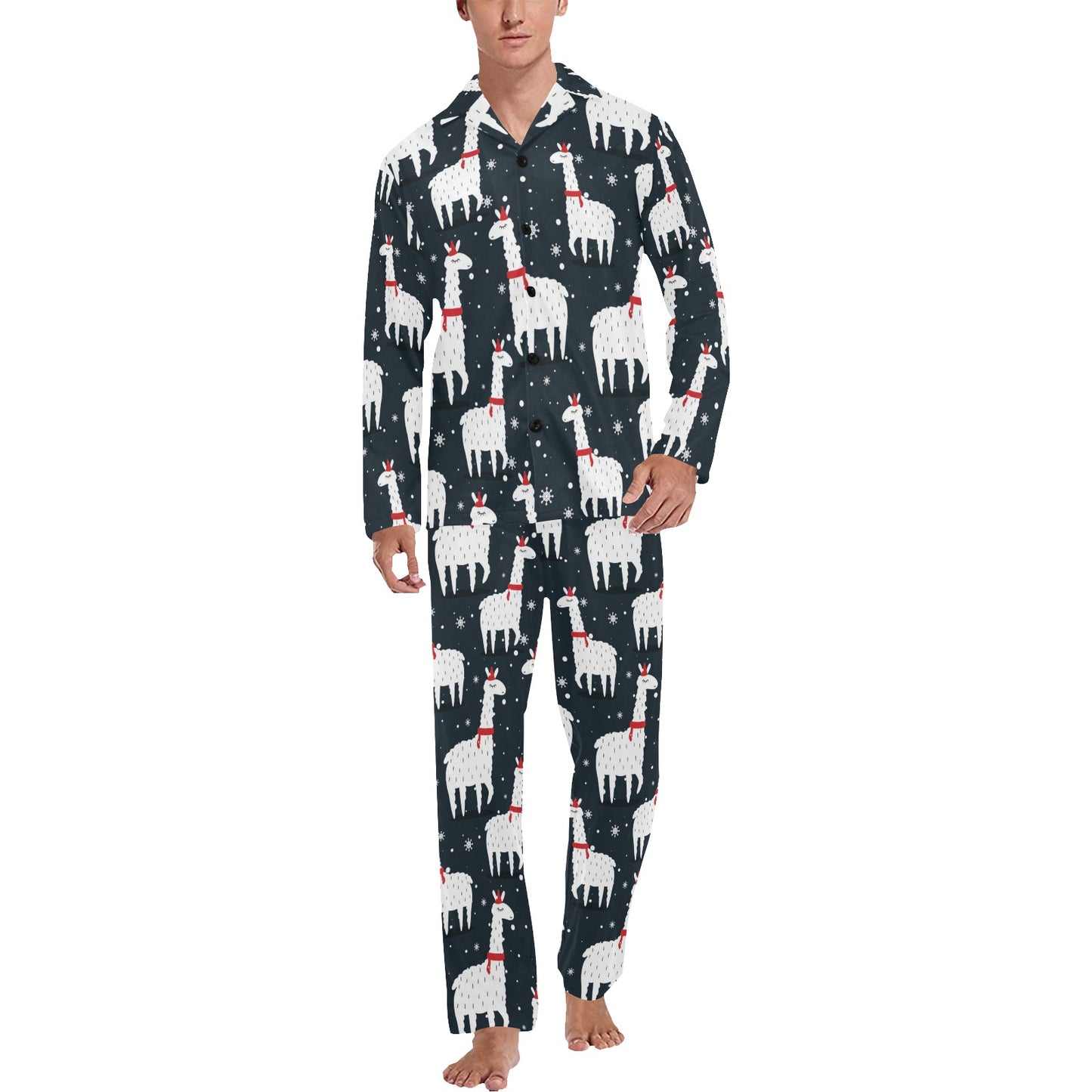 Alpaca Pattern Print Design 04 Men's Long Pajama Set