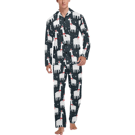 Alpaca Pattern Print Design 04 Men's Long Pajama Set