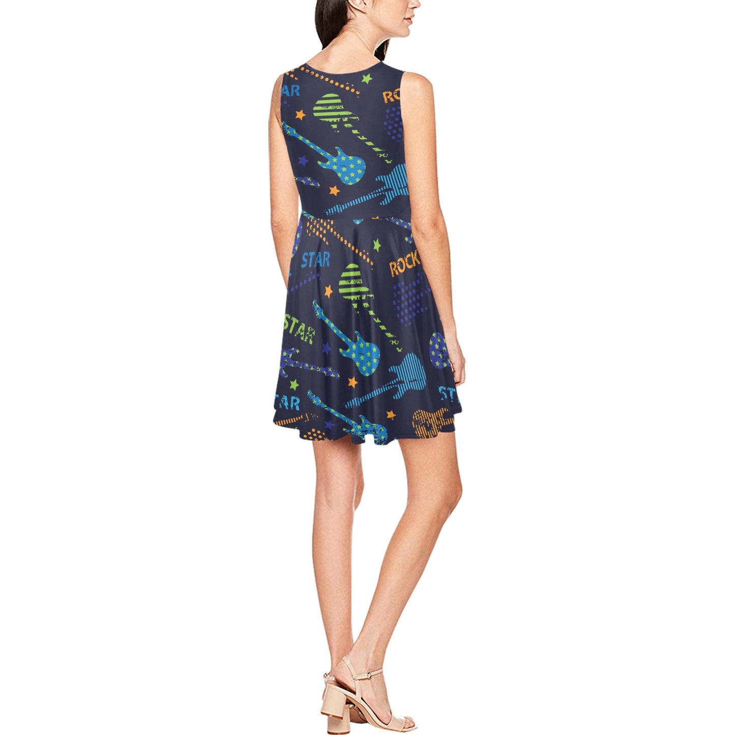 Rock and Roll Pattern Print Design A04 Sleeveless Dress