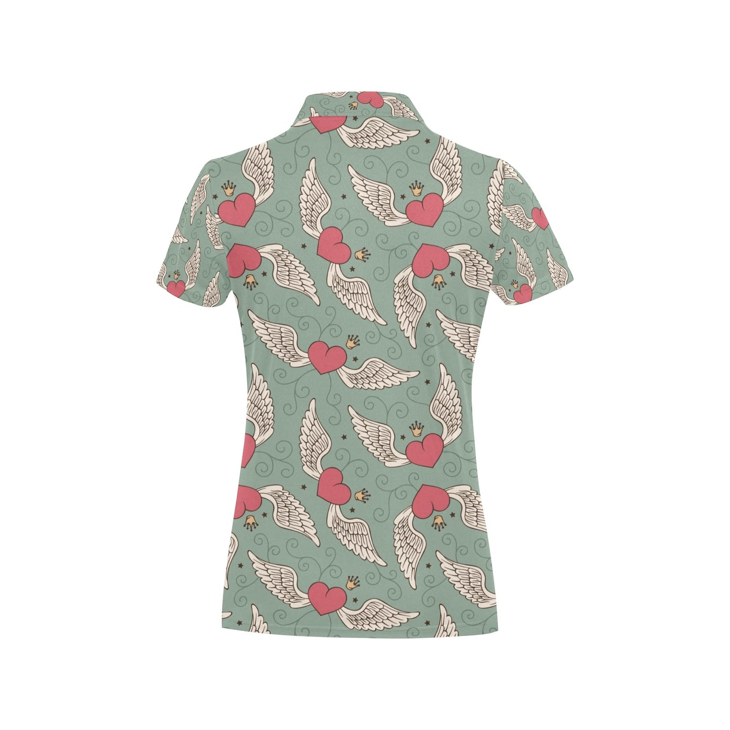 Angel Wings Heart Design Themed Print Women's Polo Shirt