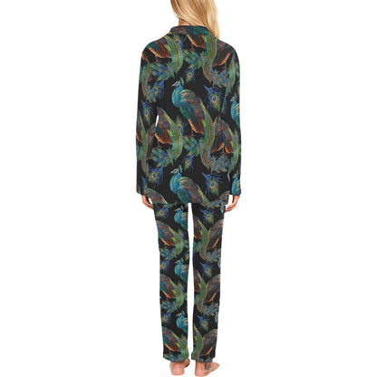 Peacock Pattern Print Design A04 Women's Long Pajama Set