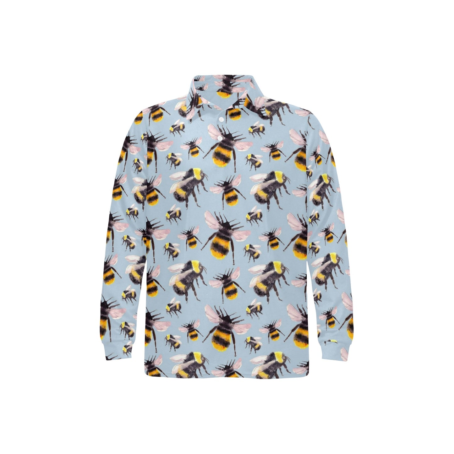 Bee Pattern Print Design BEE08 Long Sleeve Polo Shirt For Men's
