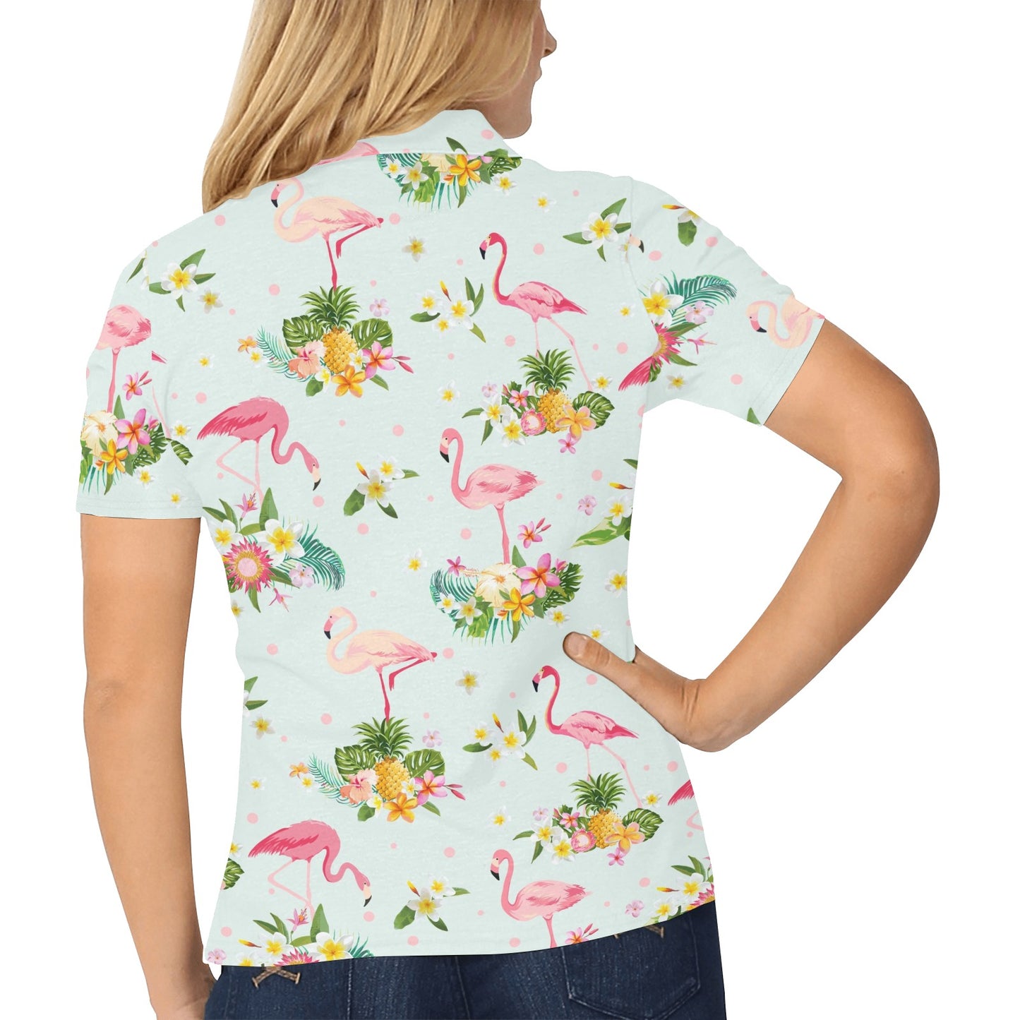 Flamingo Sweet Pattern Women's Polo Shirt