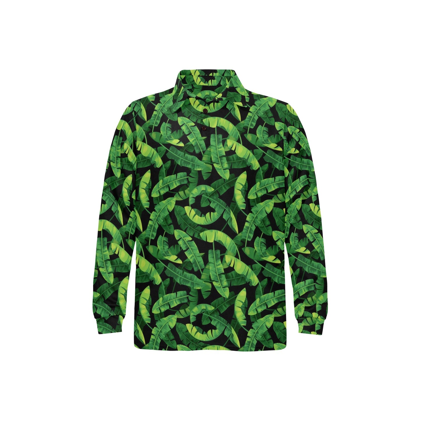 Banana Leaf Pattern Print Design 02 Long Sleeve Polo Shirt For Men's