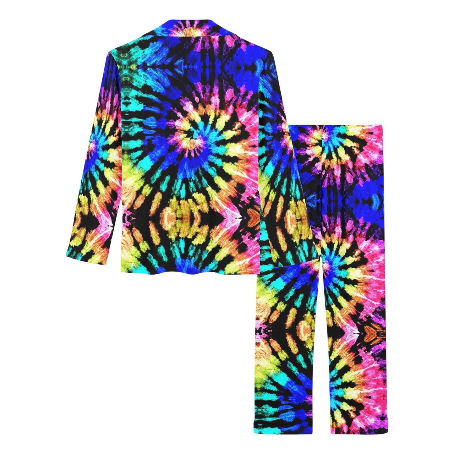 Tie Dye Rainbow Design Print Women's Long Pajama Set