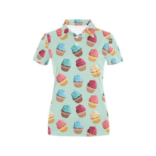 Cupcake Pattern Print Design 01 Women's Polo Shirt