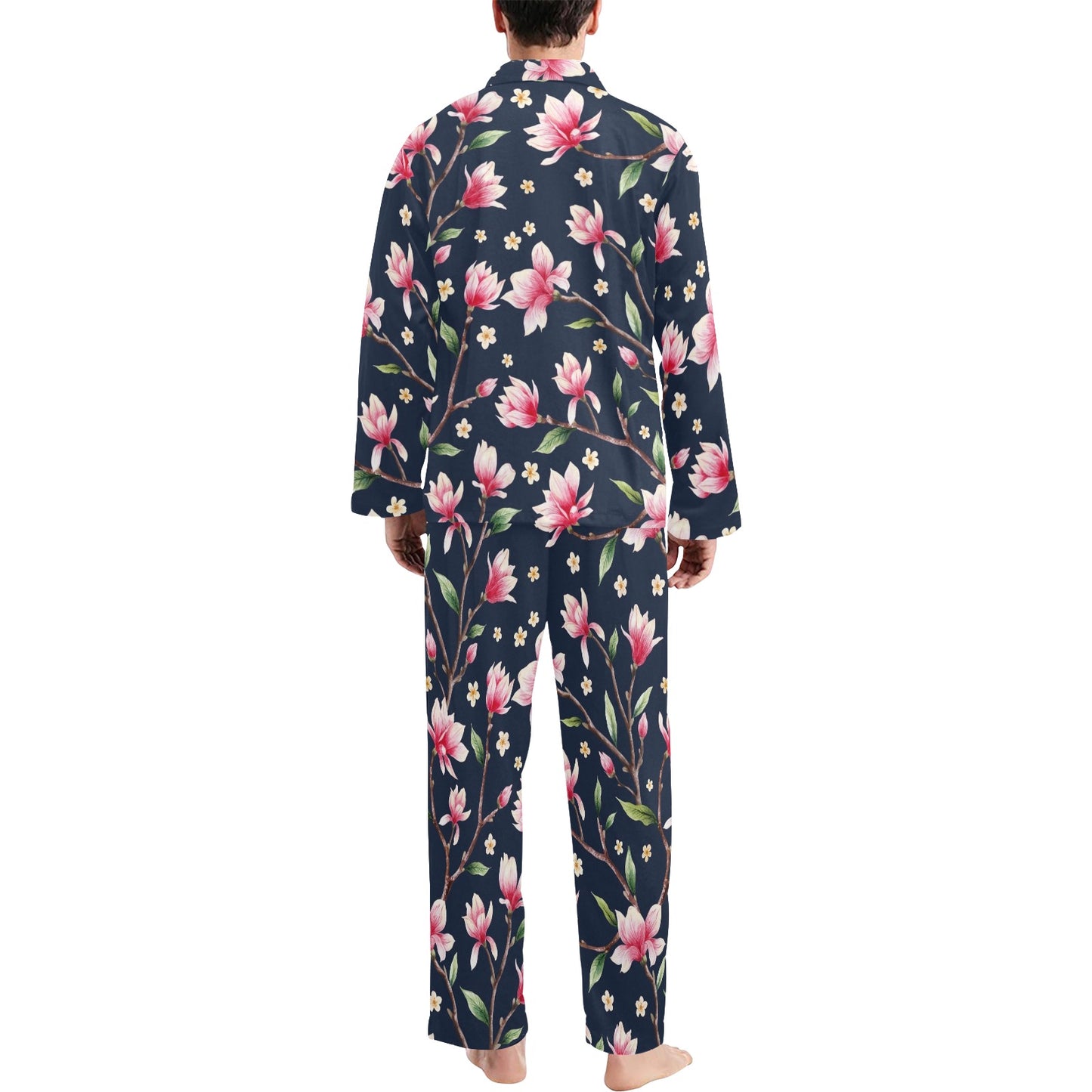 Magnolia Pattern Print Design MAG09 Men's Long Pajama Set