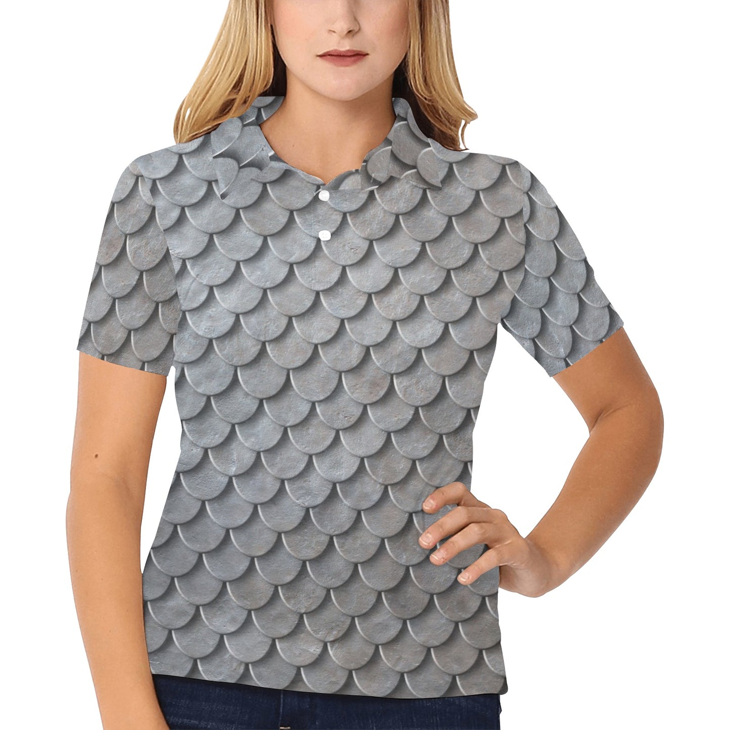 Armor Scales Pattern Print Design 03 Women's Polo Shirt