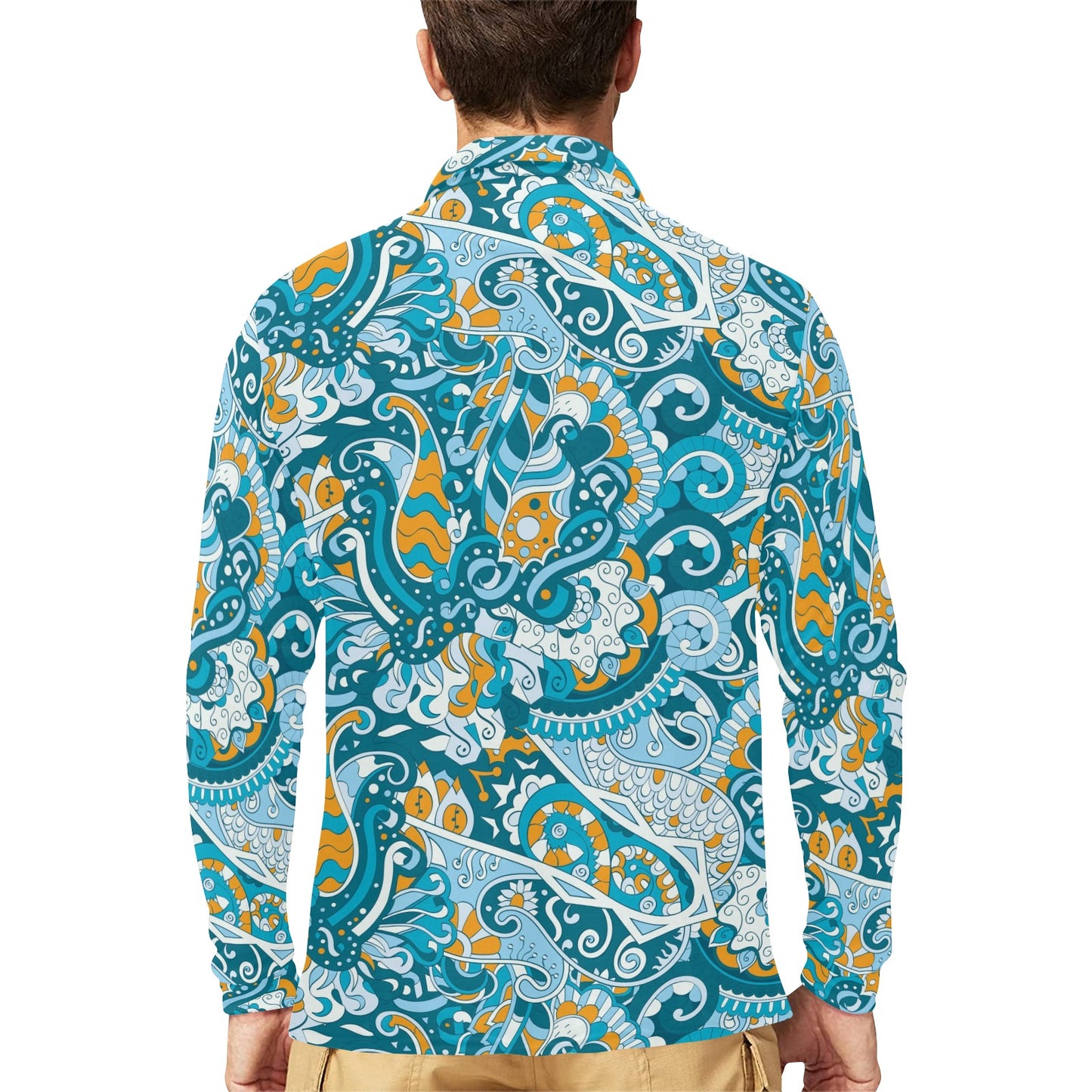Funky Retro Pattern Print Design A03 Long Sleeve Polo Shirt For Men's
