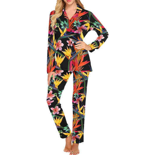 Tropical Flower Pattern Print Design TF015 Women's Long Pajama Set