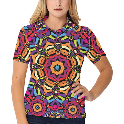 Kaleidoscope Pattern Print Design 01 Women's Polo Shirt