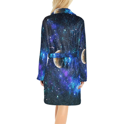 Galaxy Stardust Planet Space Print Women's Fleece Robe