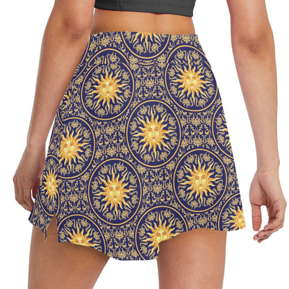 Celestial Gold Sun Face 17" Golf & Pickleball Skort with Pockets