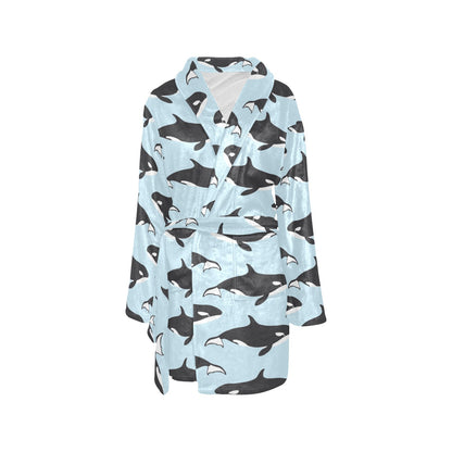 Killer Whale Pattern Print Design 01 Women's Fleece Robe