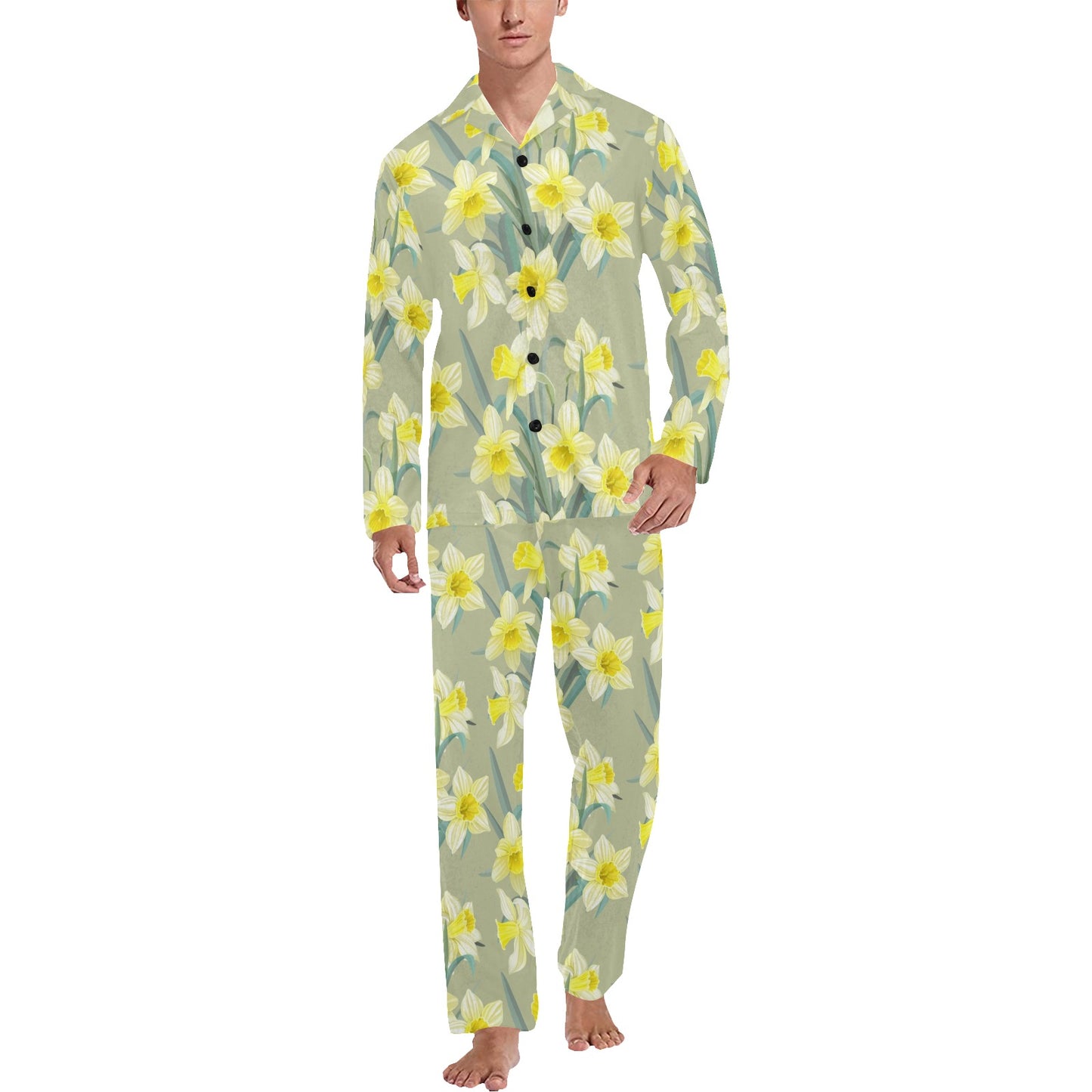 Daffodils Pattern Print Design DF01 Men's Long Pajama Set