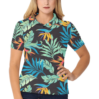 Tropical Palm Leaves Hawaiian Flower Women's Polo Shirt