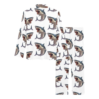 Great White Shark Pattern Print Design 03 Women's Long Pajama Set