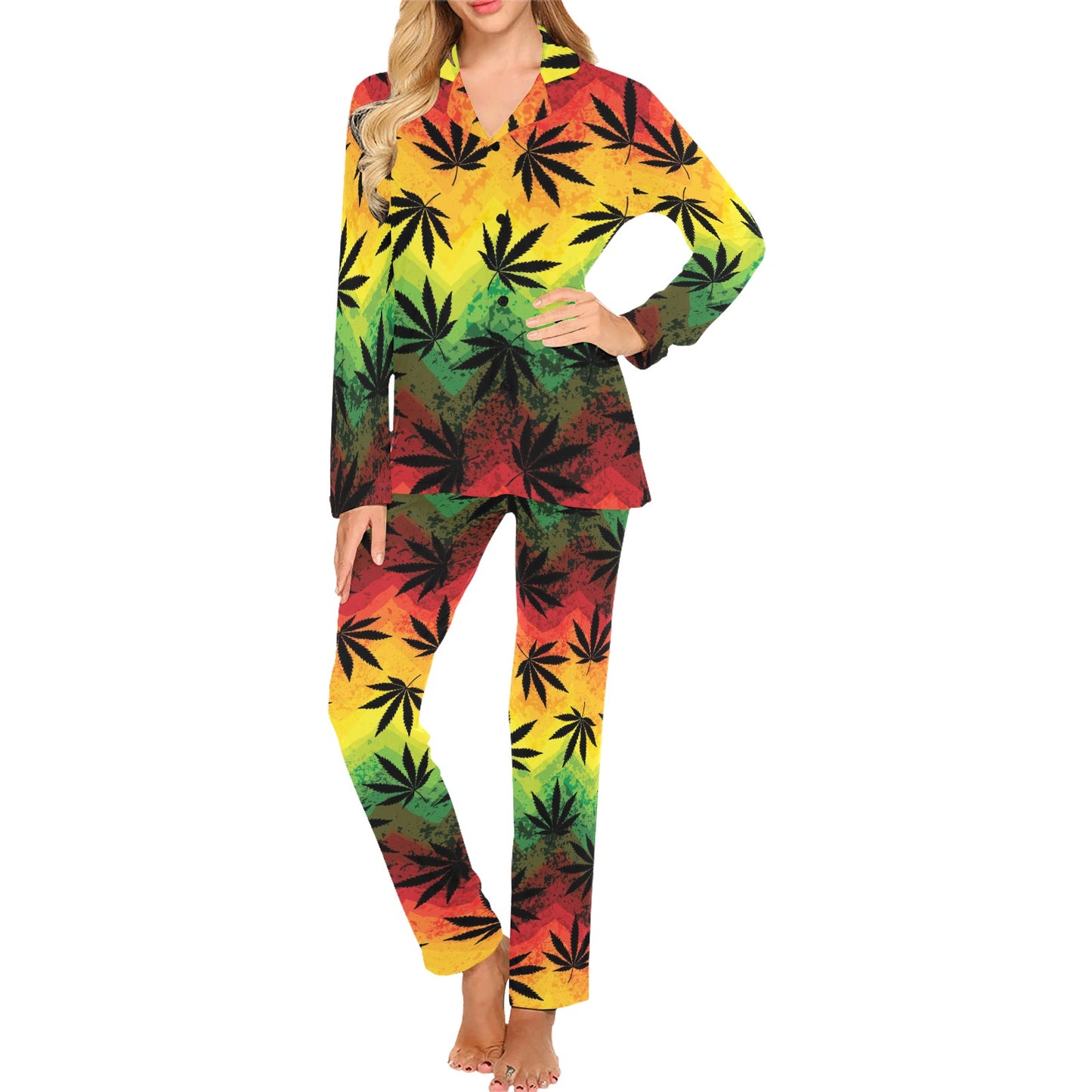 Rasta Pattern Print Design A02 Women's Long Pajama Set