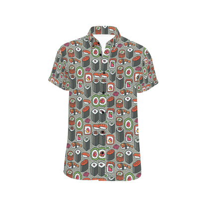 Sushi Print Design LKS301 Men Short Sleeve Button Up Shirt