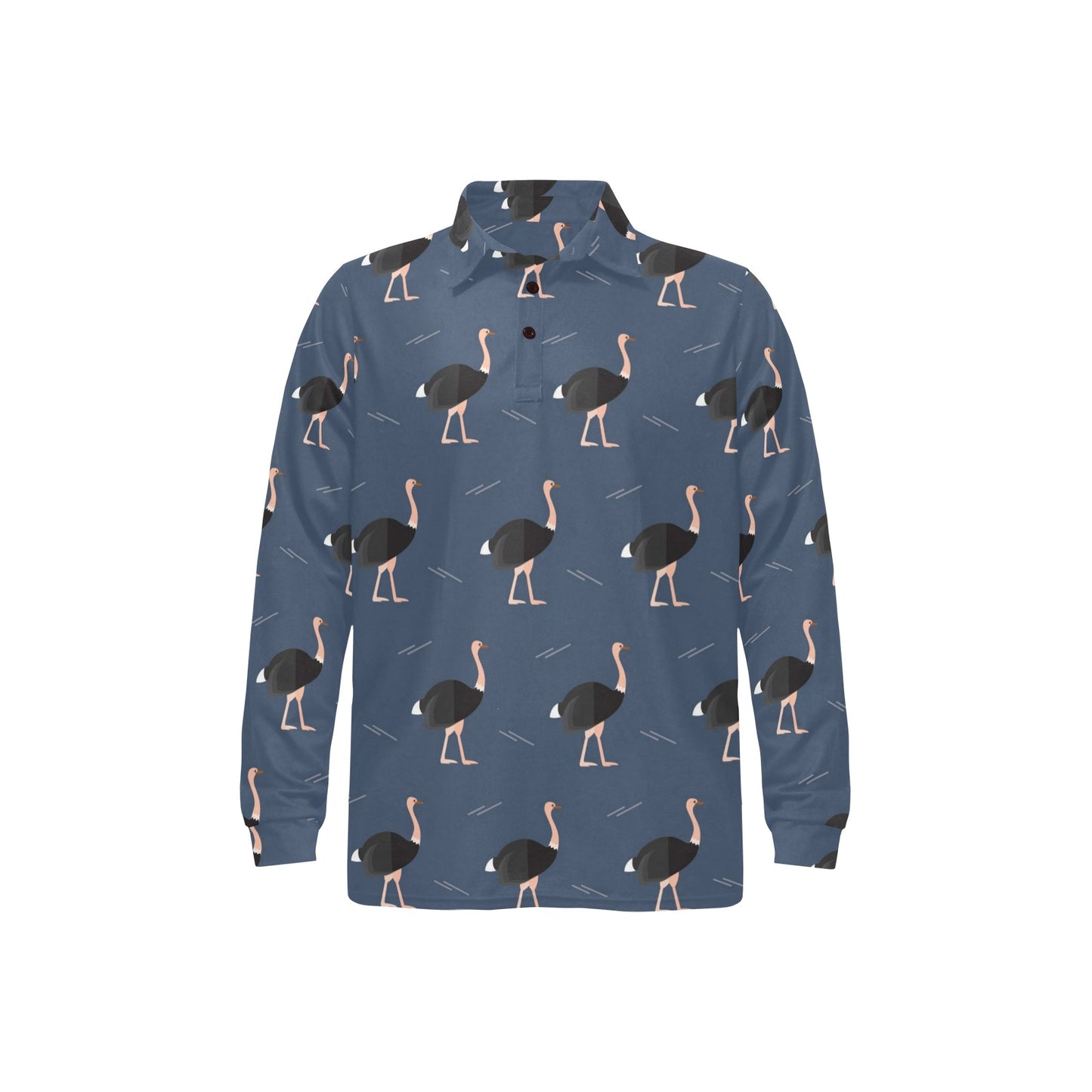 Ostrich Pattern Print Design 04 Long Sleeve Polo Shirt For Men's