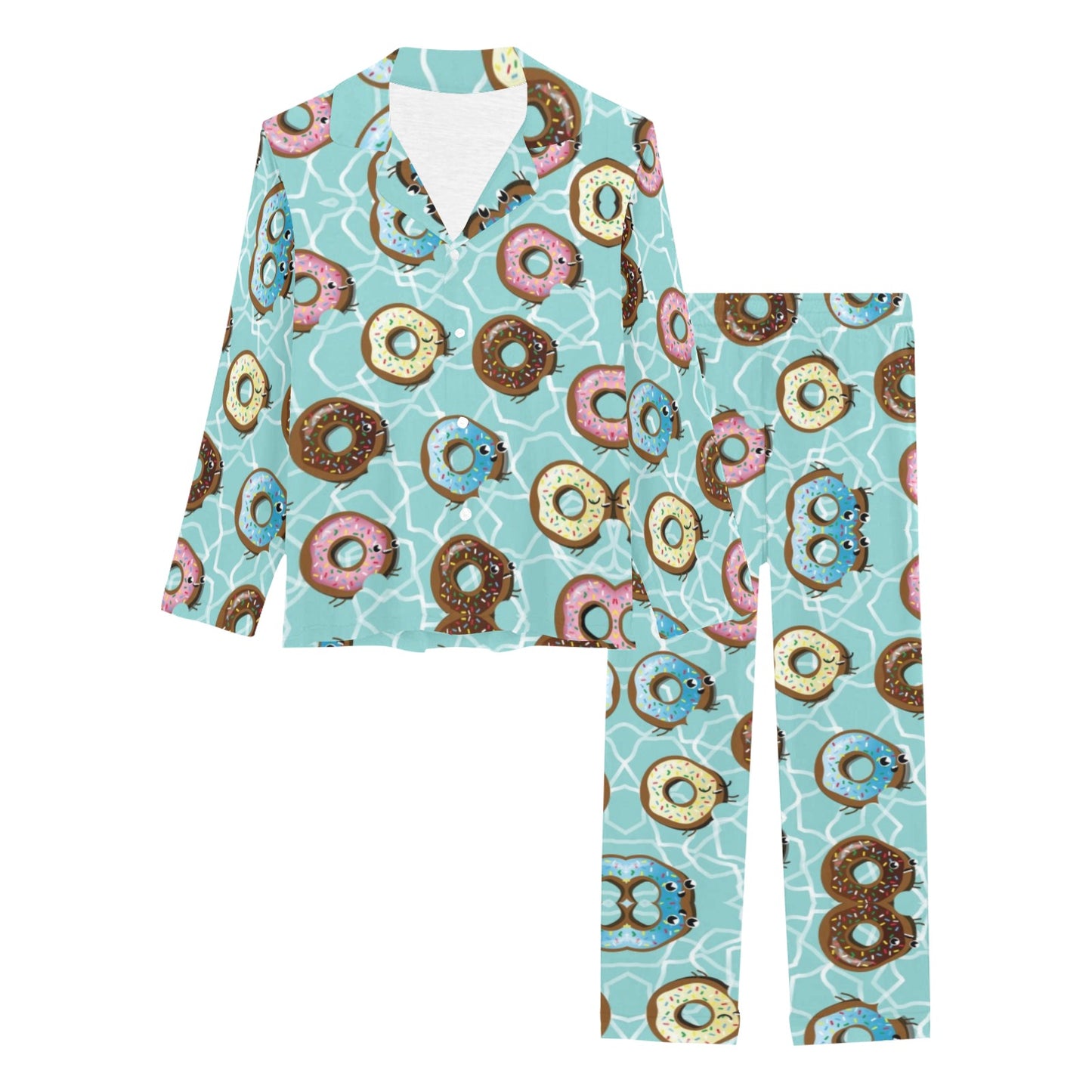 Emoji Donut Print Pattern Women's Long Pajama Set
